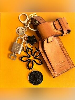 Authentic Louis Vuitton
Luggage Nametag &Gold Padlock  Unbranded Black Keychain